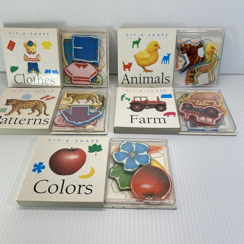 Vintage 90's Fit-a-Shape 5 Books (1996/7 Hardcover) color, farm, animal, clothes